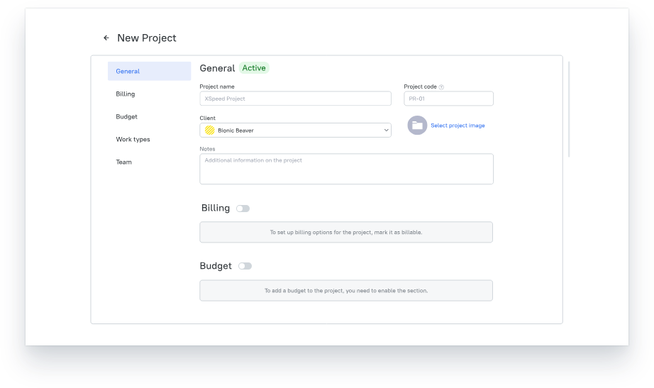 new project in tmetric 