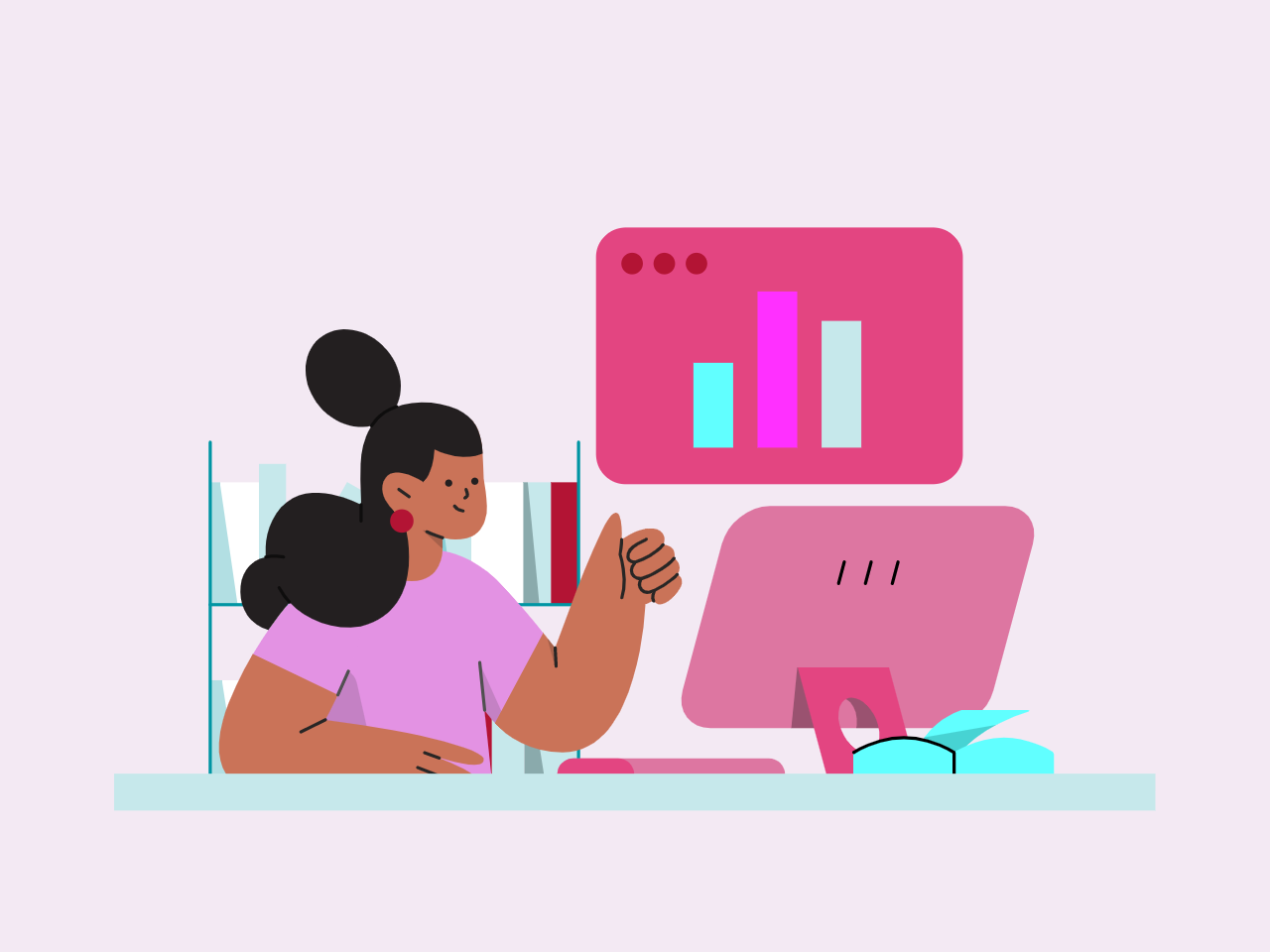 girl in front of the computer cartooned image