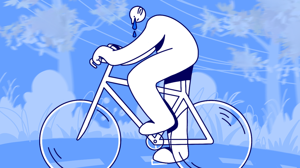 a man riding a bicycle and crying 