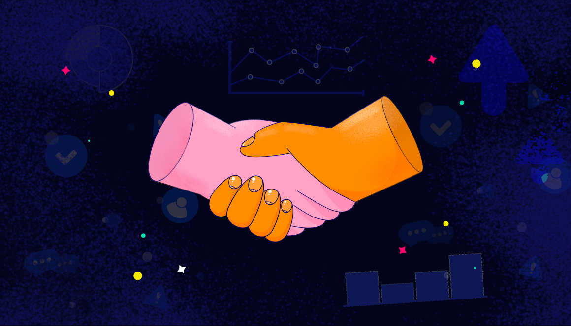 a handshake on the dark blue background