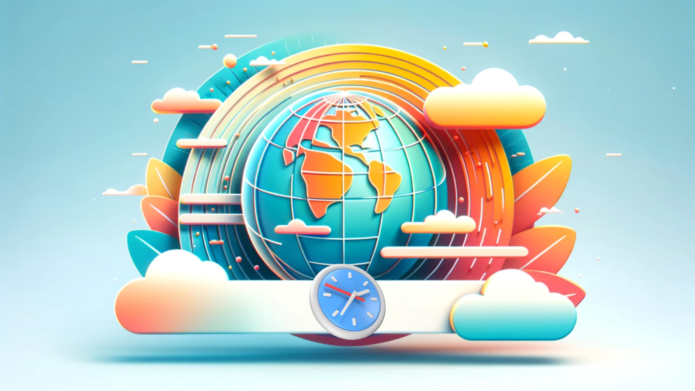 an icon of the globe in 3D style and a clock for world map time zone depiction 