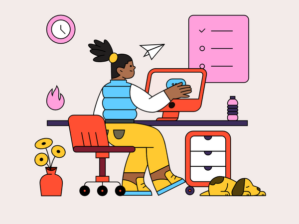 a person sitting in front of the computer and planning work 