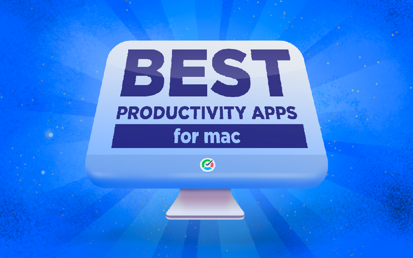 a screen of a computer on the bright blue background with words productivity apps for mac 