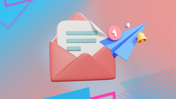 email icon on the light red and blue background 