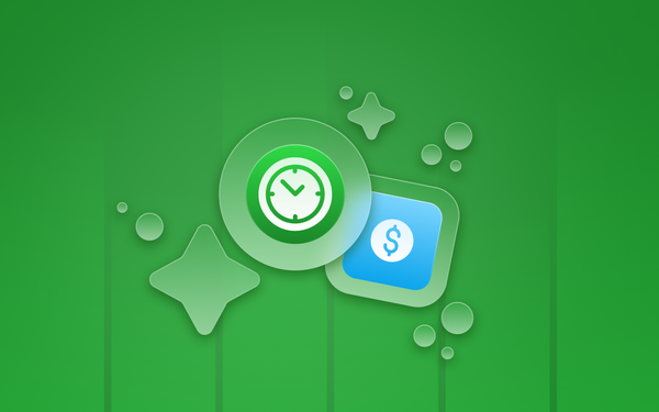 a clock and a dollar sign on the green background 