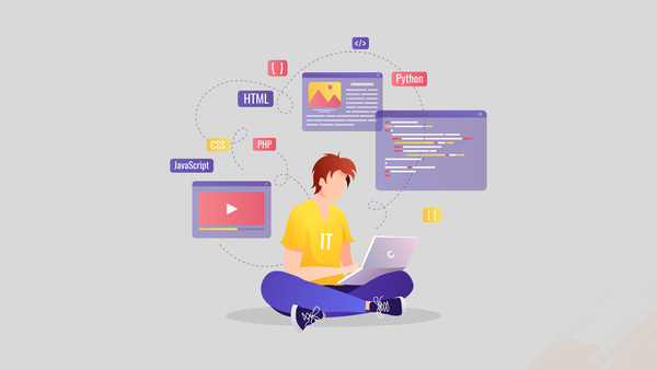 a graphic image of the developer busy with coding