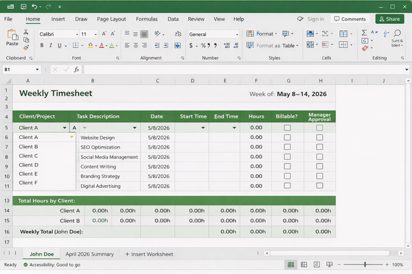 Agency Timesheet Template for Google Sheets and Excel
